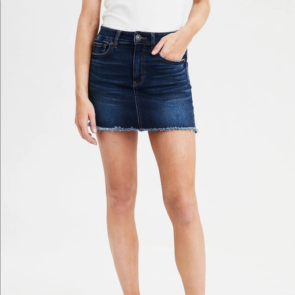 American Eagle Navy Blue Solid Mini Skirt
